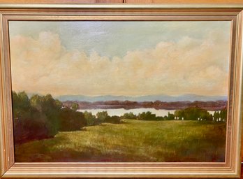 Oil On Canvas, River Landscape In Gold Frame