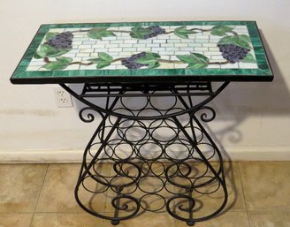 A Metal Wine Rack With Stained Glass Top