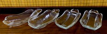 Set Of 4 Vintage Clear Glass Banana Split Dishes 'Boats'