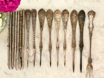 Lovely Collection Of Vintage Nut / Lobster Picks And Oyster Fork