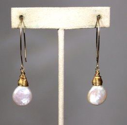 Gold Over Sterling Silver Genuine Cultured Pearl Pierced Drop Earrings