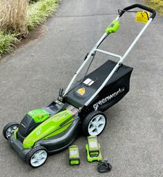 Greenworks GMAX 19' Lithium 40V Cordless Push Lawn Mower 25223-Charger/two Batteries-bag (see Description)NOS