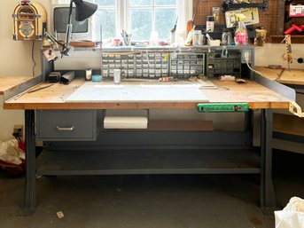 A Beautiful Vintage Work Bench With Maple Top And All Contents