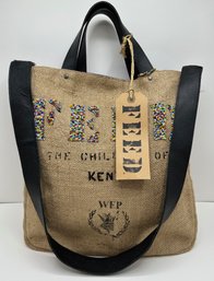 New With Tags Feed Burlap Beaded Tote Bag, Fundraiser To Fight Hunger In Kenya