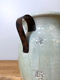 Pottery Barn - Short Ceramic Vessel With Metal Strap Handles