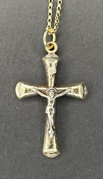 Vintage 14K Gold Cross Necklace - A Co - Both Marked - Jesus Religious - 22 L Chain - 1.25 X .75 Cross - Inch