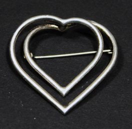Vintage Sterling Silver Double Heart Brooch