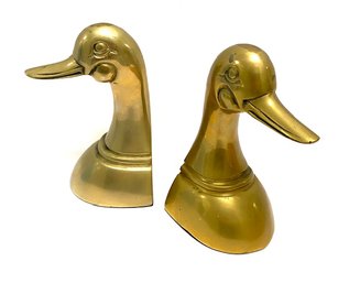 Pair Of Vintage Brass Duck/mallard Bookends