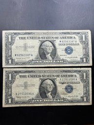 2 $1 Silver Certificates 1957-A, 1957-B