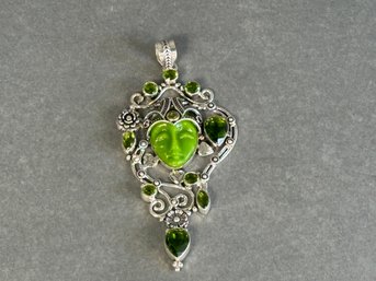 Stunning Sterling Silver Buddha Pendant With Green Stones & Agate