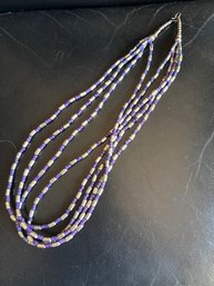 Purple Beaded Silver Multi-Strand Necklace