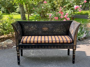 A Classic Handpainted Wood & Cane Bench