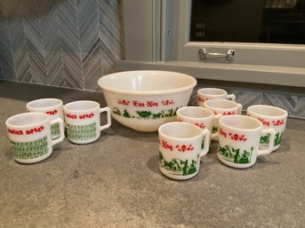 Hazel Atlas Egg Nog Bowl And Mug Set