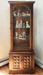 A Vintage Fruit Wood Curio Cabinet With Glass Paneled Door