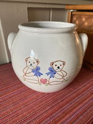 Portugal MM Pottery Terracotta Hand Painted 8x7in Bears And Heart