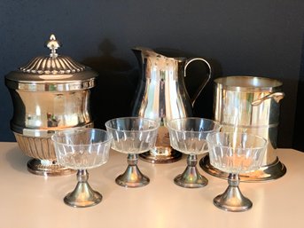 Four Piece Silver Entertaining Group Includes Sterling Ice Cream Cups