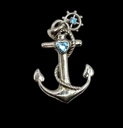 Sterling Silver Blue Topaz Navy Anchor Pendant