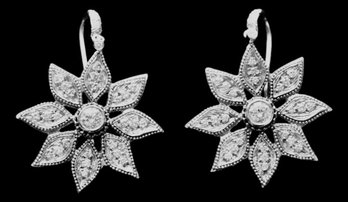 14K White Gold And 24 Diamonds Star Earrings  11.4 Grams