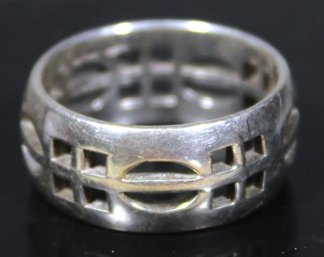 Fine Sterling Silver Men's Band Ring Having MCM Design Signed Hallmarked