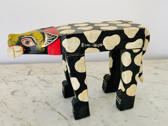 Dog With A Bone, Painted Wood Sculpture