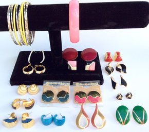 1980s JEWELRY LOT: Vintage Colorful Enamel Earrings, Bracelets