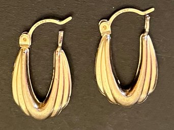 Vintage Pair - 14K Gold Hoop Earrings - 3/4 Inch L X 1/2 Inch Across