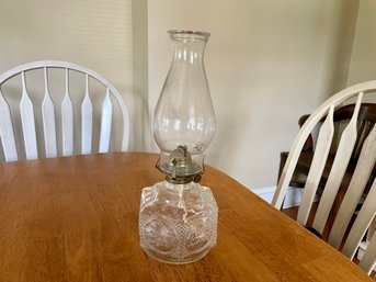 Vintage Lamplight Farms Oil Lamp With Horse & Covered Wagon Embossed Glass Base