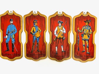 4 Vintage Wooden Wall Plaques Civil War Motif