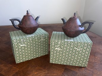 2 New Ox Skin Ring Teapots ~ New In Box ~ (A)