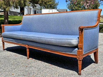 A Stunning Custom Directoire Sofa In Blue Linen