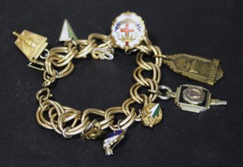 Fine Vintage Gold Filled Charm Bracelet Having Gold Filled Pins Charms