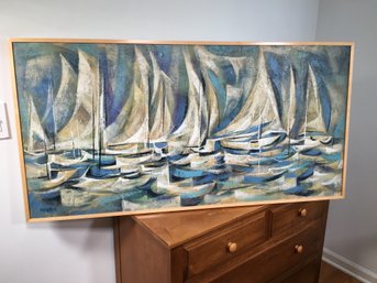 Fabulous Vintage Sailboat Painting By MAGNUS ENGSTROM (1936-1976) - Listed Artist - Vintage Sail Boat Painting