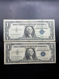 2 $1 Silver Certificates 1957-A, 1957-B