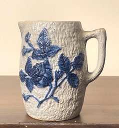 Utica NY White's Pottery Blue Rose Glazed Pitcher
