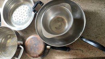 Kitchen Stainless Lot Including Farberware Wok