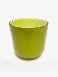 Vintage Danish Modern Style Hand-blown Olive Green Cased Glass Vase