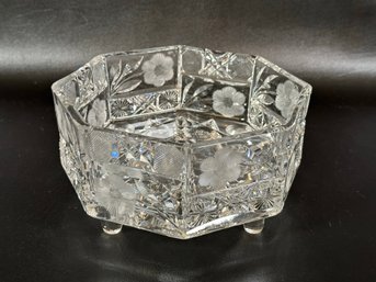 A Striking Footed Octagonal Bowl In Cut Glass