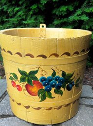 1972 Hand Painted Folk Art Maple Sugar Basket Sap Bucket Signed Dorothy Q Cutting 11' H X 12' W