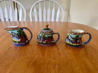 Hand Crafted Colorful Sugar & Creamer Set, Made In Zimbabwe