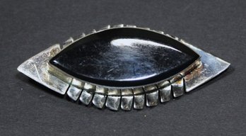 Vintage Mexican Sterling Silver 'eye' Formed Brooch Black Onyx Stone