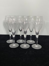 Vintage Set Of 6 Etched Crystal Champagne Flutes