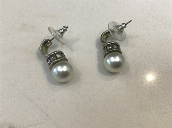 Large Sterling Siler Pearl Earrings