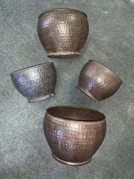 Set Of 4 Matching Hammered Pots (A)