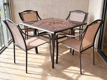A Glass Top Indoor/Outdoor Dining Table And Set Of 4 Chairs - Tubular Metal