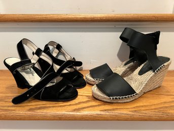 Taryn Rose Black Sandals Size 37.5 & Leather Espadrilles With Gum Sole - Size 7M