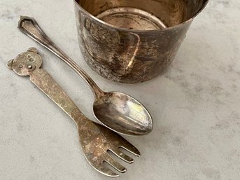 Sterling & Silverplate Children's Serving Pieces Including A Cup From Preisner