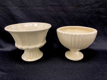 Vintage Pair Of Eggshell Pottery Pedestal Planters By Haeger