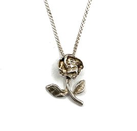 Vintage Sterling Silver Rose Pendant Necklace