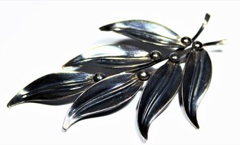 Vintage Mid Century Modern Sterling Silver Leaf Form Brooch Signed