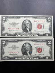 2 Red Seal $2 Bills 1953-B, 1963